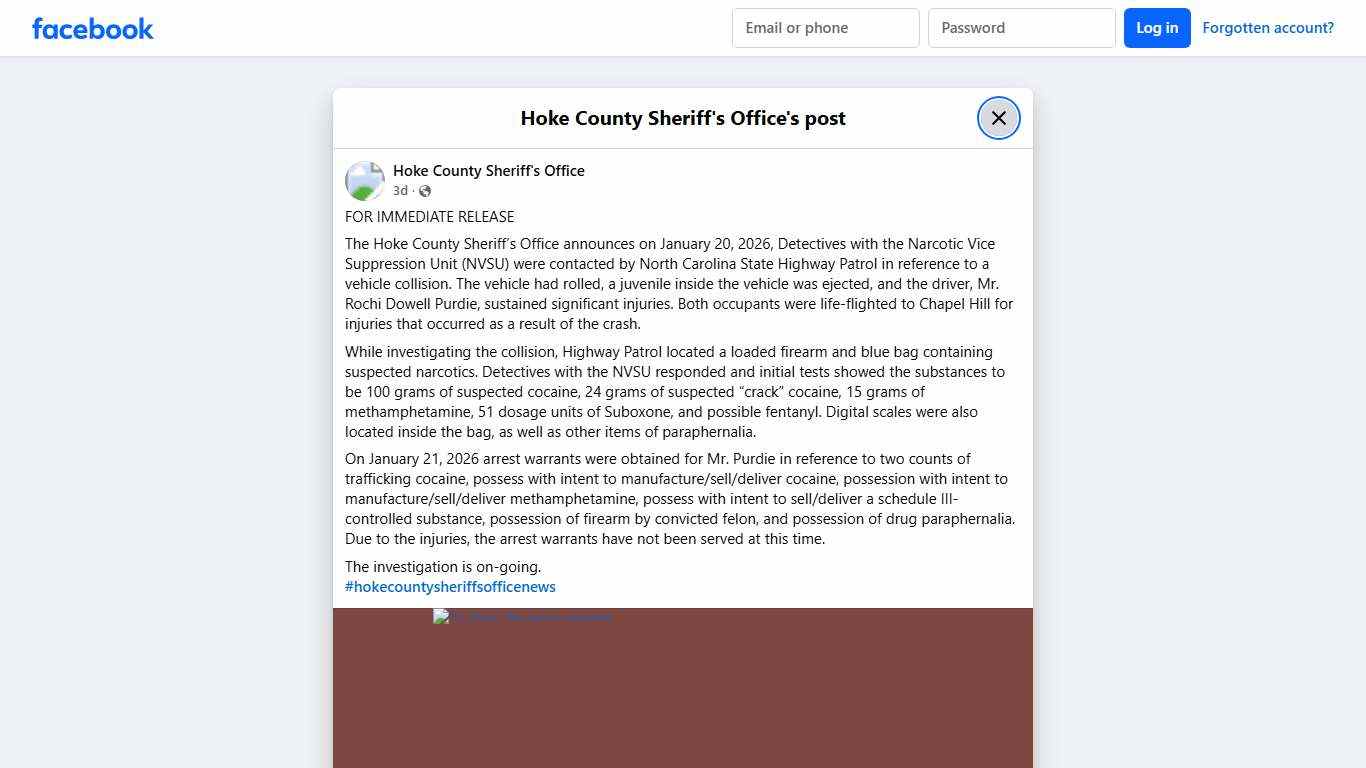 FOR IMMEDIATE RELEASE The... - Hoke County Sheriff's Office Facebook